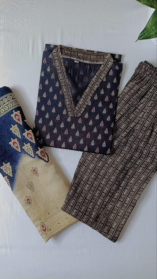 Chinese Collar Kurti, Bottom and Dupatta Set AG-RSK103