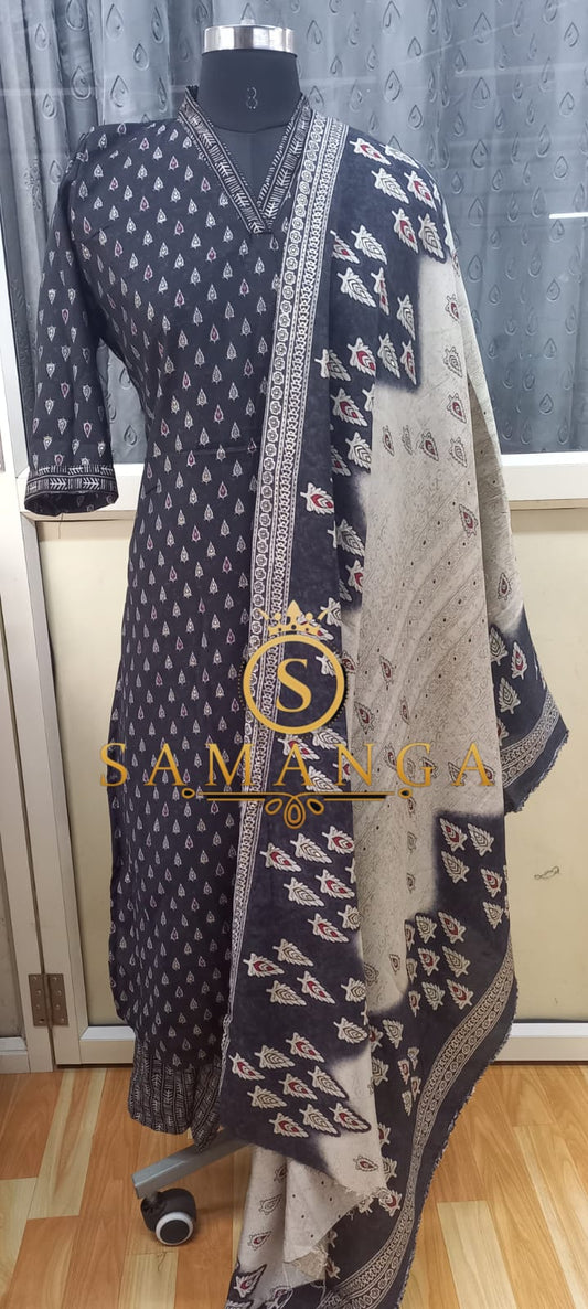 Chinese Collar Kurti, Bottom and Dupatta Set AG-RSK103