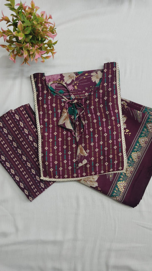 Ruby Silk Kurti, Bottom and Dupatta Set AG-RSK105